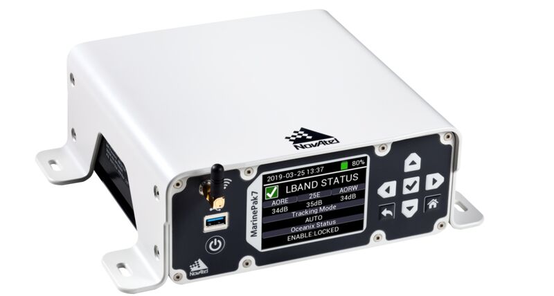 An image of the MarinePak7 marine-certified GNSS receiver on a white background.